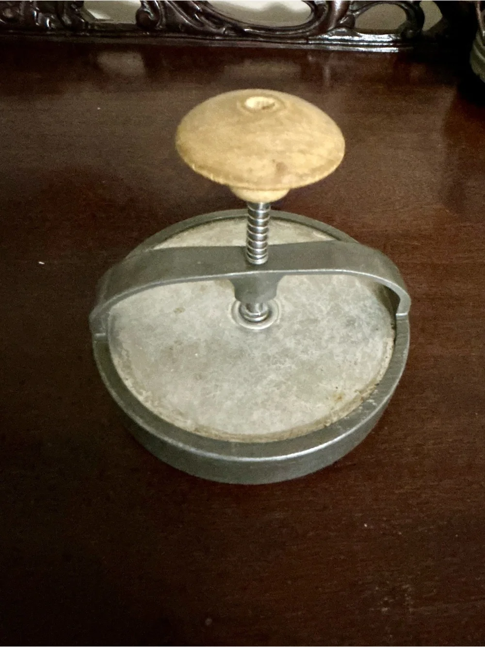 Vintage Androck Aluminum Hamburger Press w/ Wooden Handle